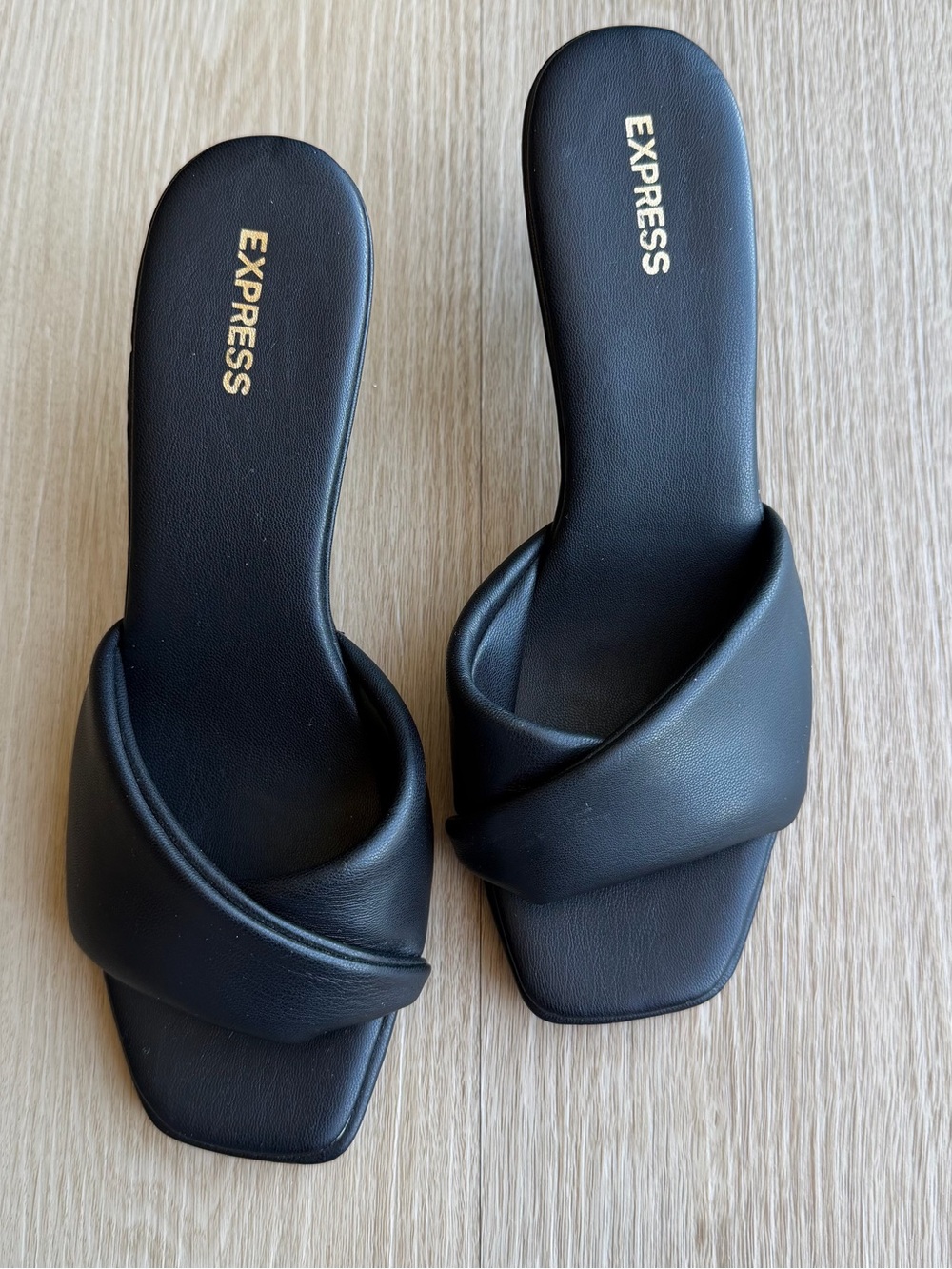 EXPRESS Women's Black Faux Leather Mid Heeled Open Toe Sandals Size 8
